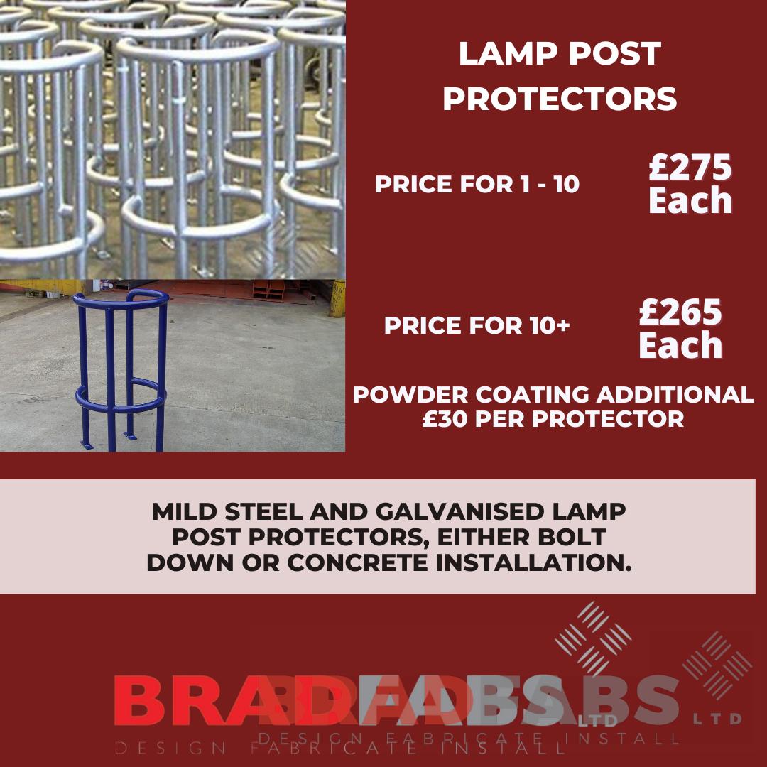 Steel lamp post protectors for safety in car parks by Bradfabs