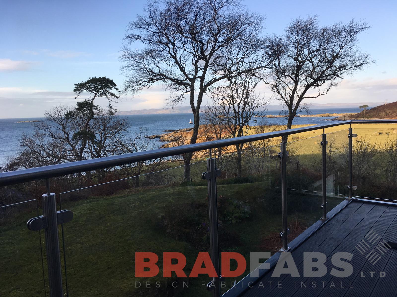 bespoke balcony, mild steel frame with glass balustrade and stainless steel toprail by Bradfabs 