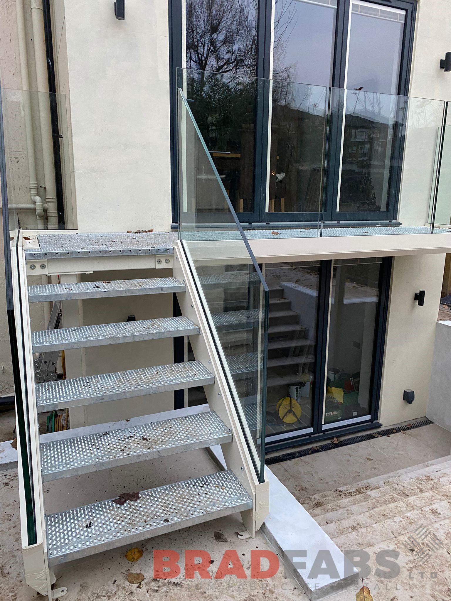 Bradfabs, balcony and staircase, infinity glass, mesh flooring