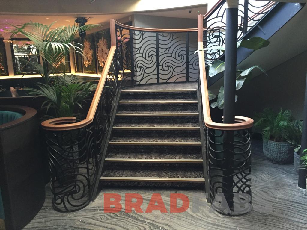 Mild steel, powder coated, timber handrails, decorative balustrade by Bradfabs 