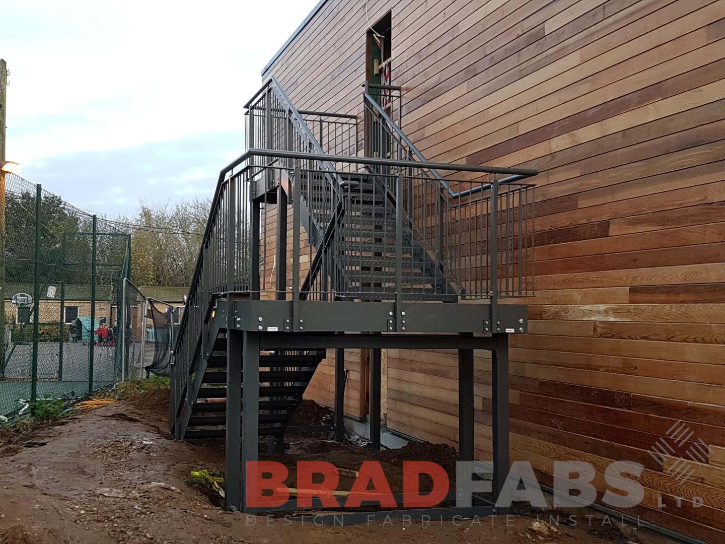 School external fire escape staircase manufactured by Bradfabs