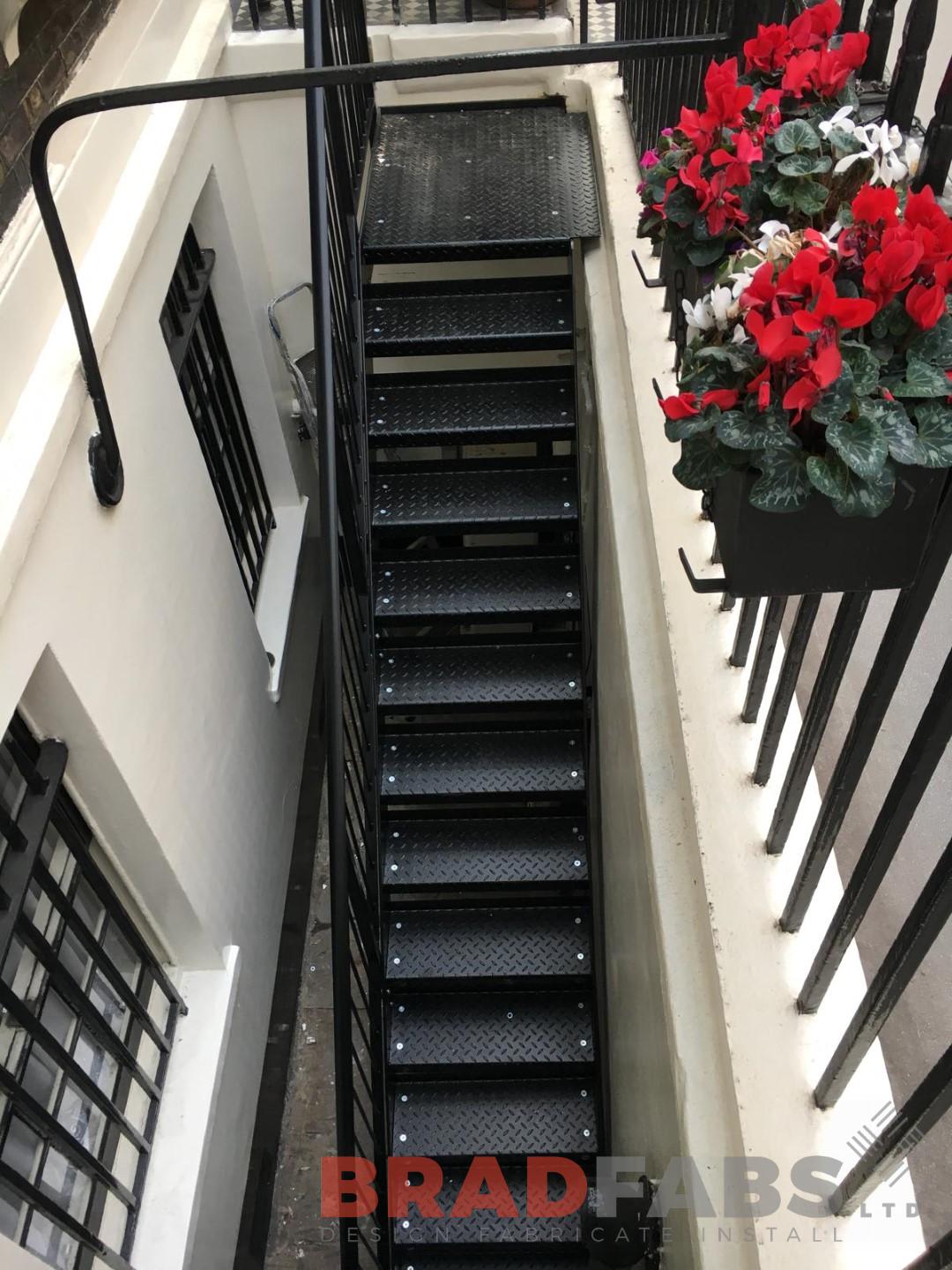 Fire escape manufactured, designed and installed by Bradfabs in London for a hotel