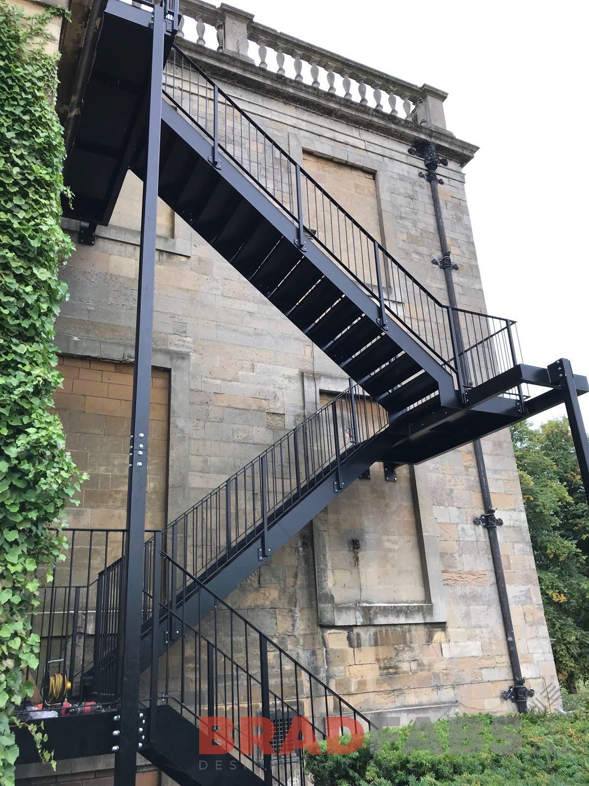 Metal external fire escape staircase galvanised powder coated black 