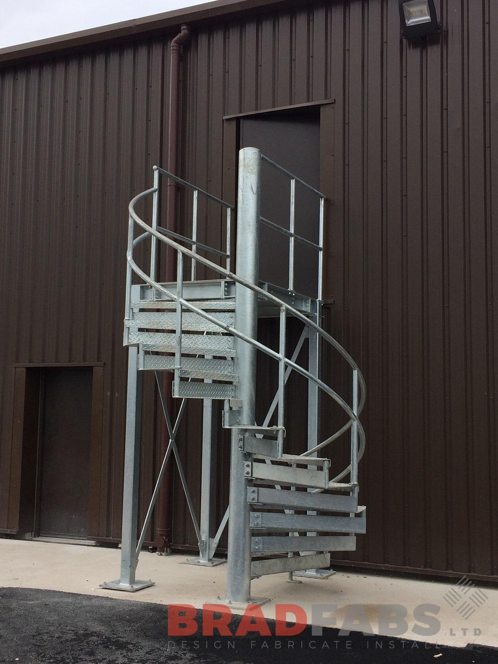 mild steel, galvanised fire escape with durbar treads and mid and top rail balustrade. Supply only by Bradfabs 