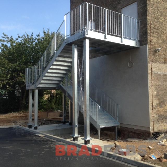 Bespoke mild steel and galvanised fire escape for a commercial property by Bradfabs