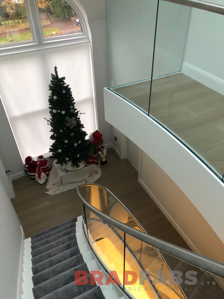 Bradfabs, helical staircase, infinity glass, stainless steel top rail, staircase 