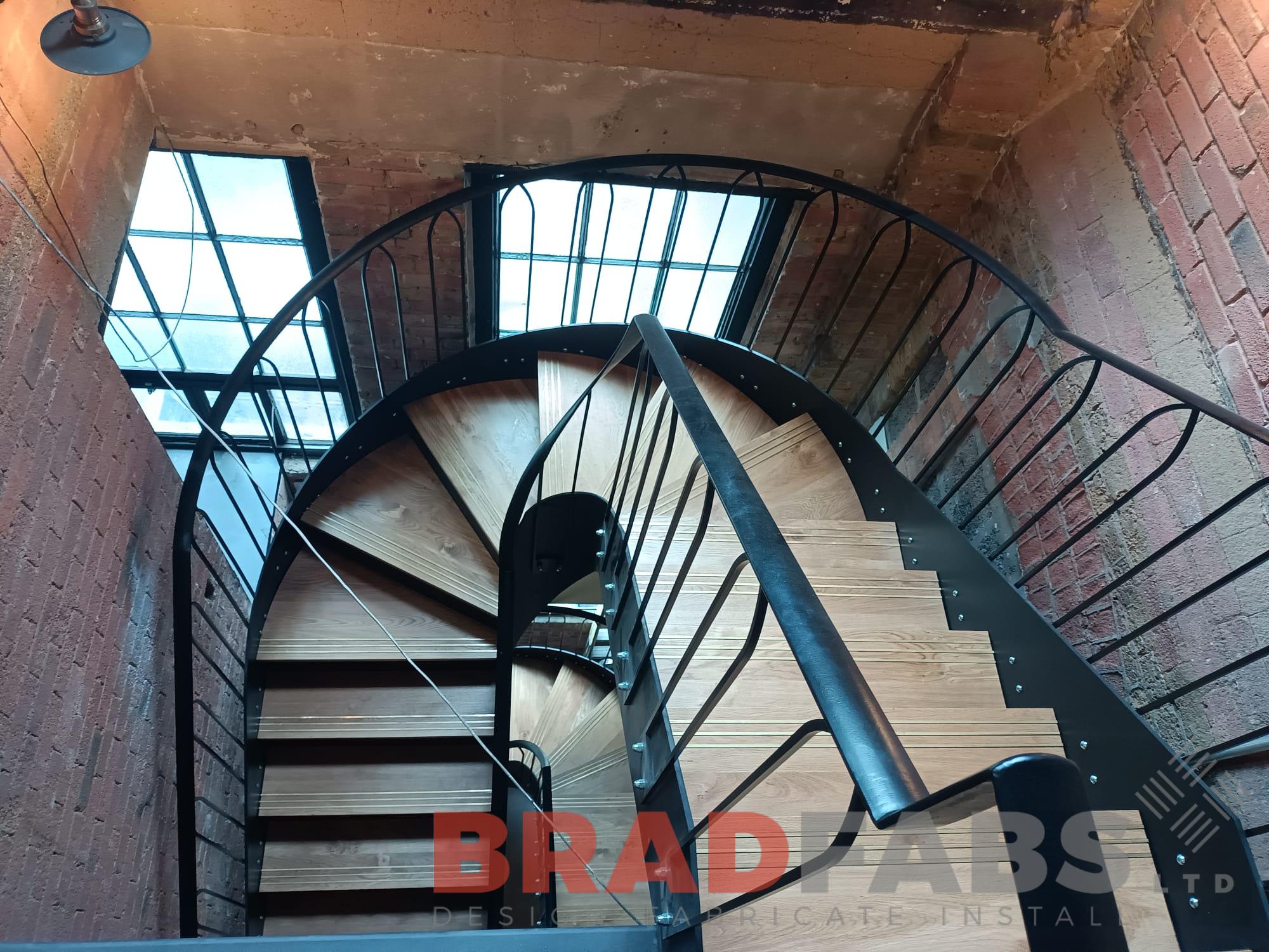 Bradfabs, helical staircase, helix staircase, internal staircase, steel fabrications, 