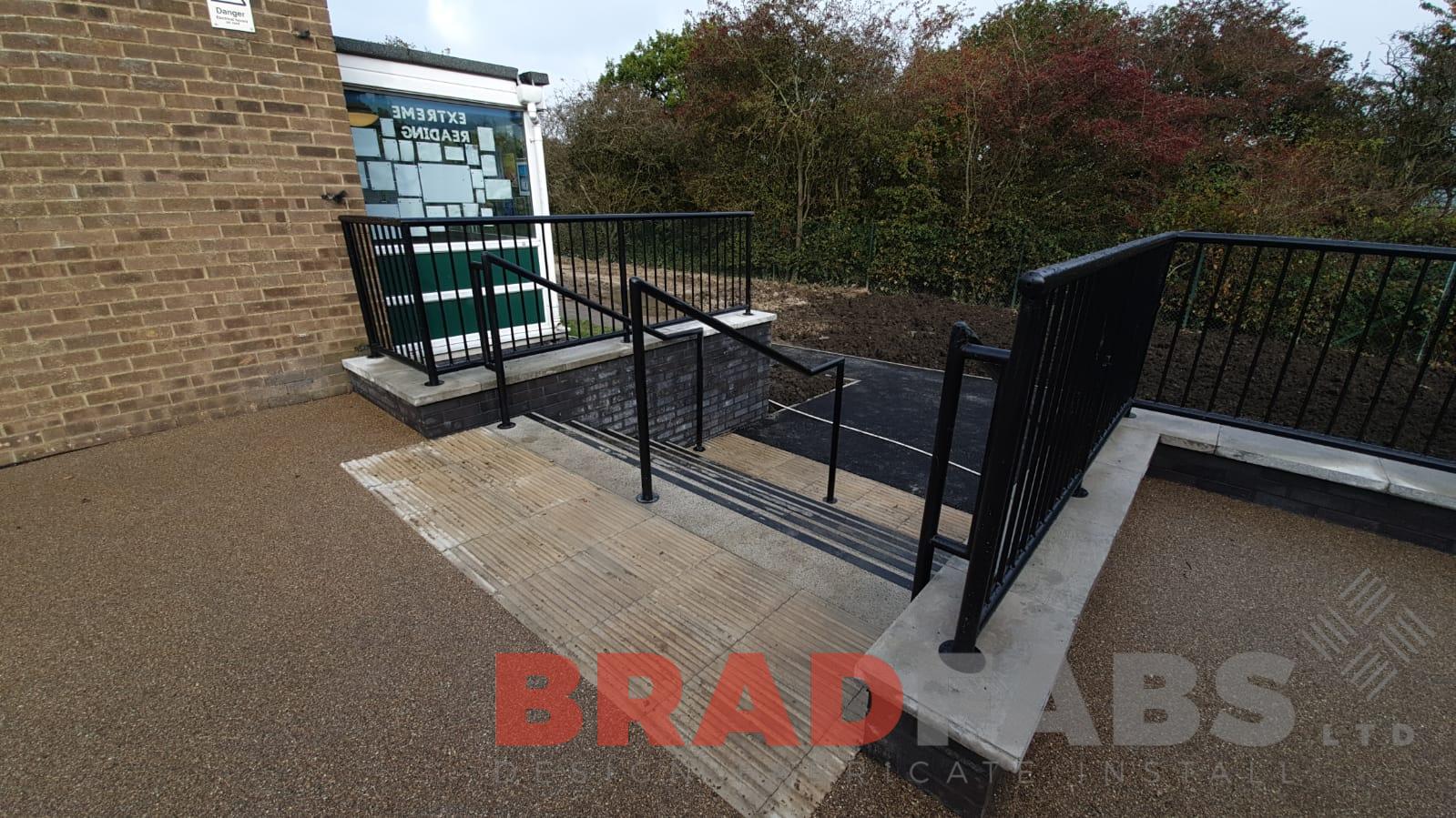 mild steel, galvanised and powder coated black railings for a school, by Bradfabs Ltd 