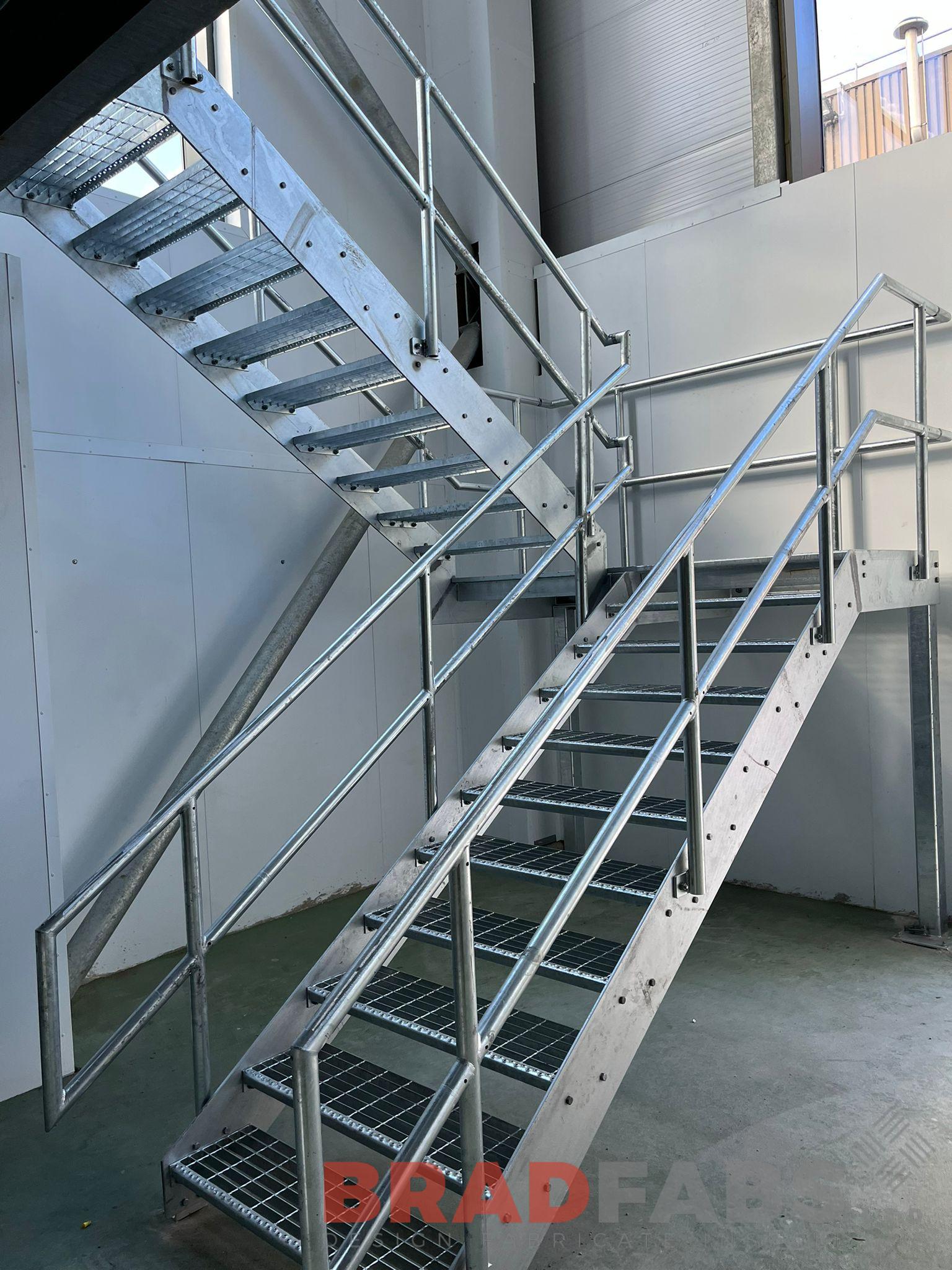 Bradfabs, staircase, internal staircase, steel staircase, metal stair, balustrade, open mesh treads 