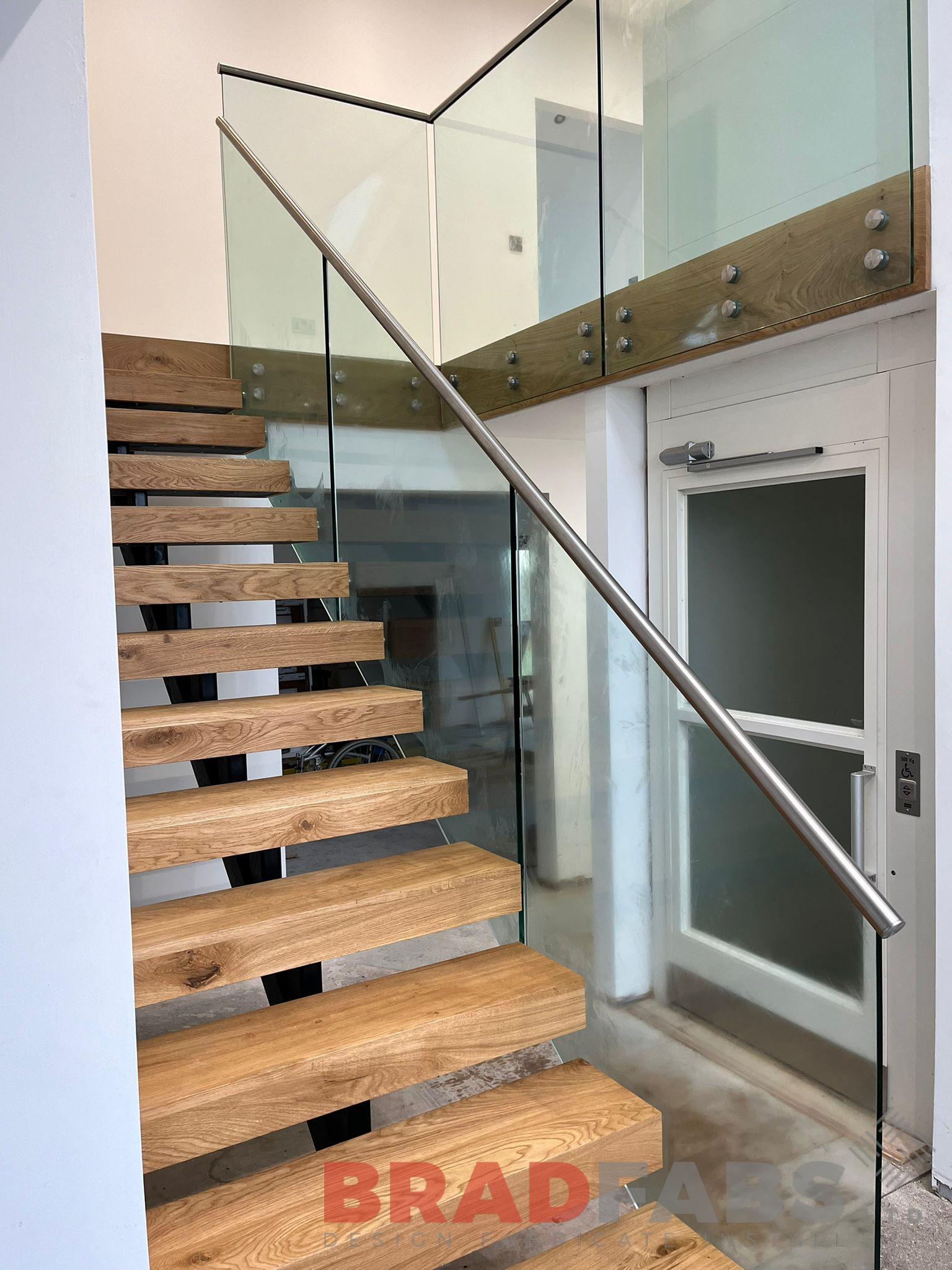 Bradfabs staircase, internal staircase with glass balustrade and oak treads 