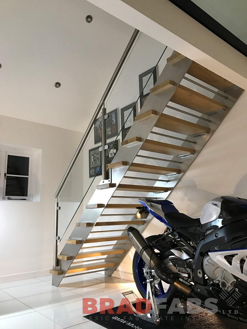 Straight Staircase with oak Treads & stainless steel balustrade