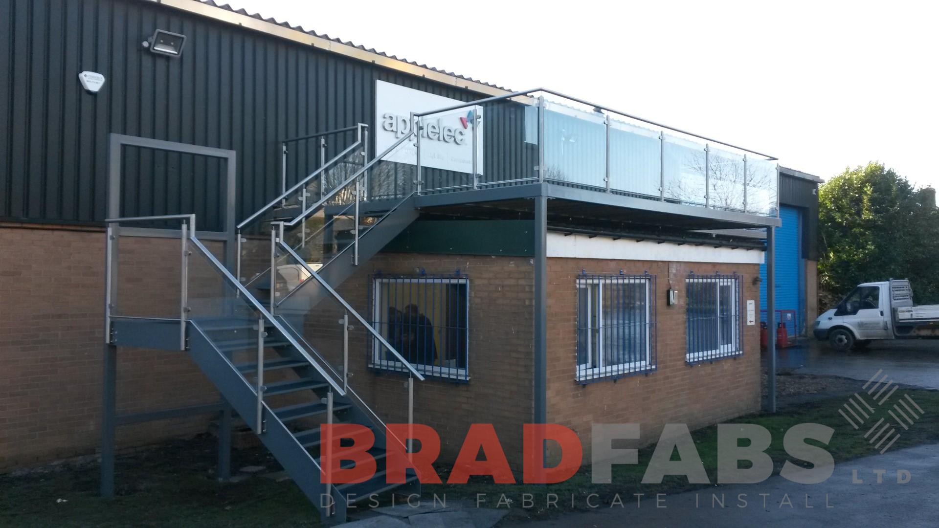 Commercial staircase and balcony designed, manufactured and installed by Bradfabs
