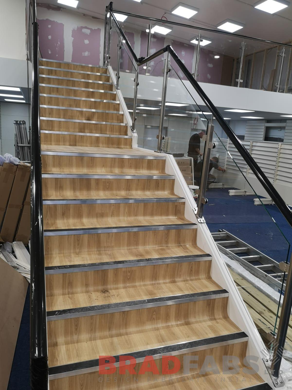 Large commercial property staircase and balustrade by Bradfabs 
