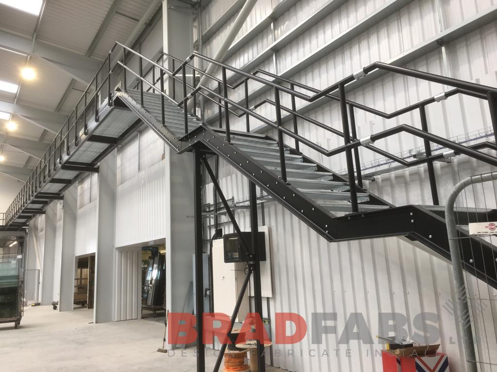 Bradfabs, straight staircase and walkway, mild steel and powder coated, internal staircase 