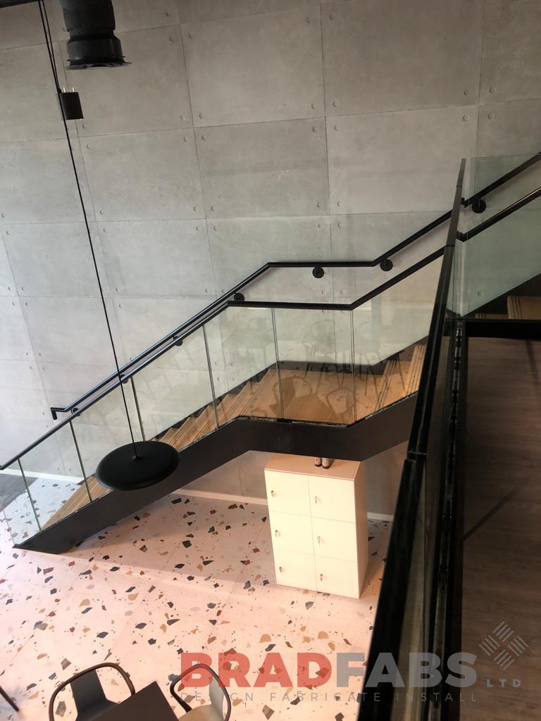 Bradfabs, straight staircase, internal staircase, oak treads, infinity glass