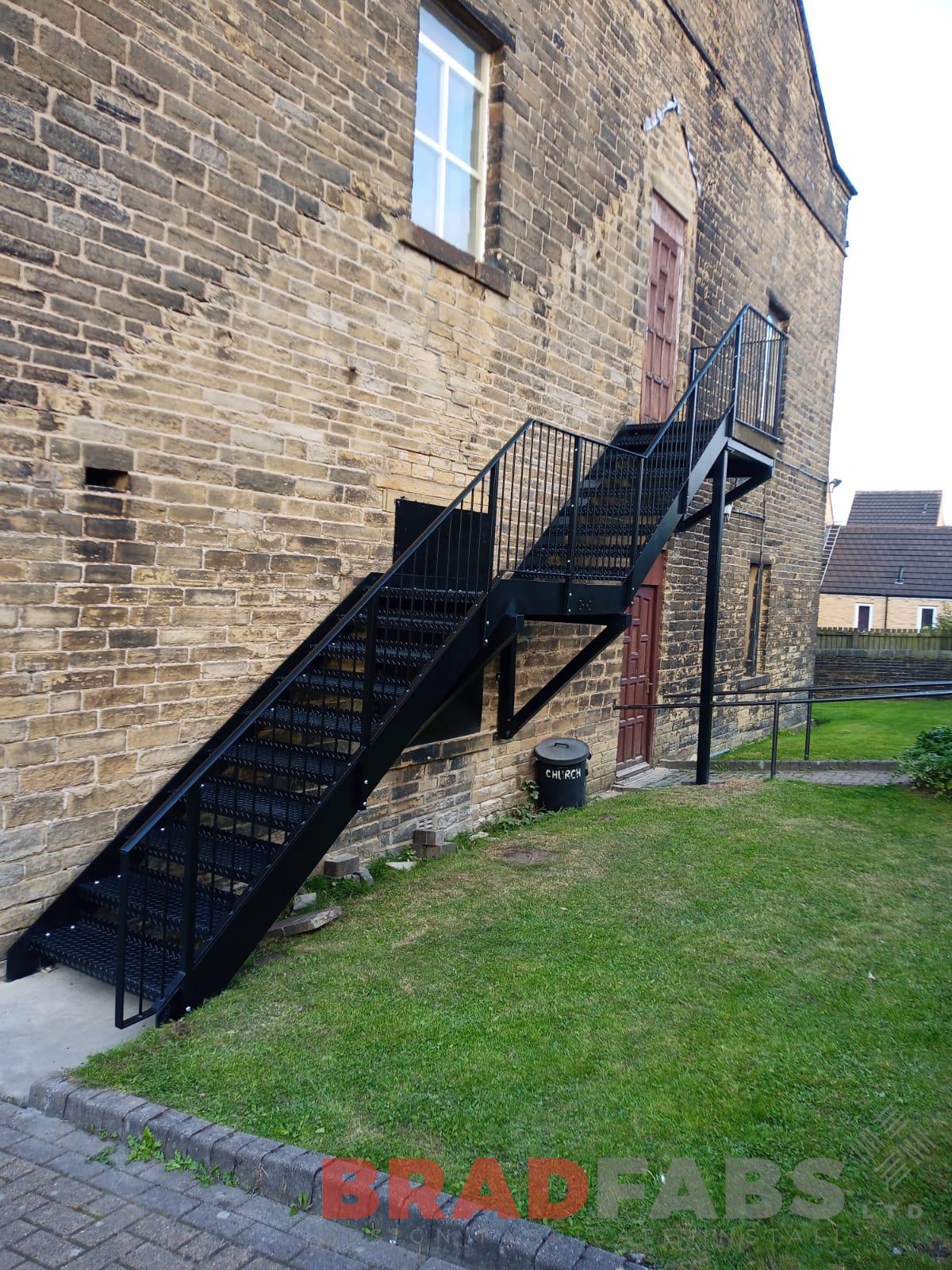 Bradfabs, external staircase, straight staircase, top and mid landing, durbar treads 