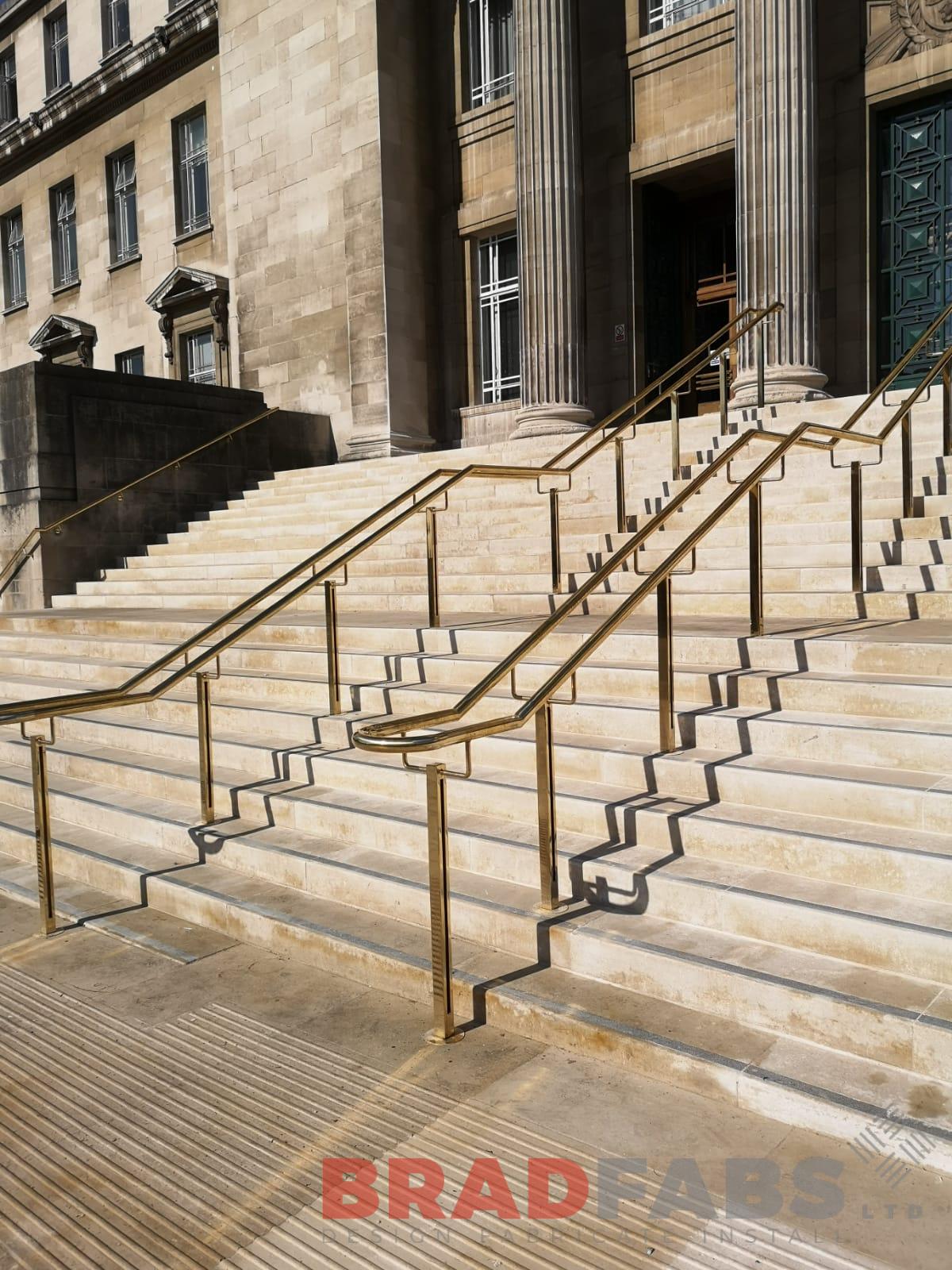 Brass railings for a university, bespoke by Bradfabs 